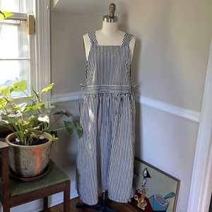 ICHI railroad stripe midi maxi apron dress with tie sides, xsmall, small, medium